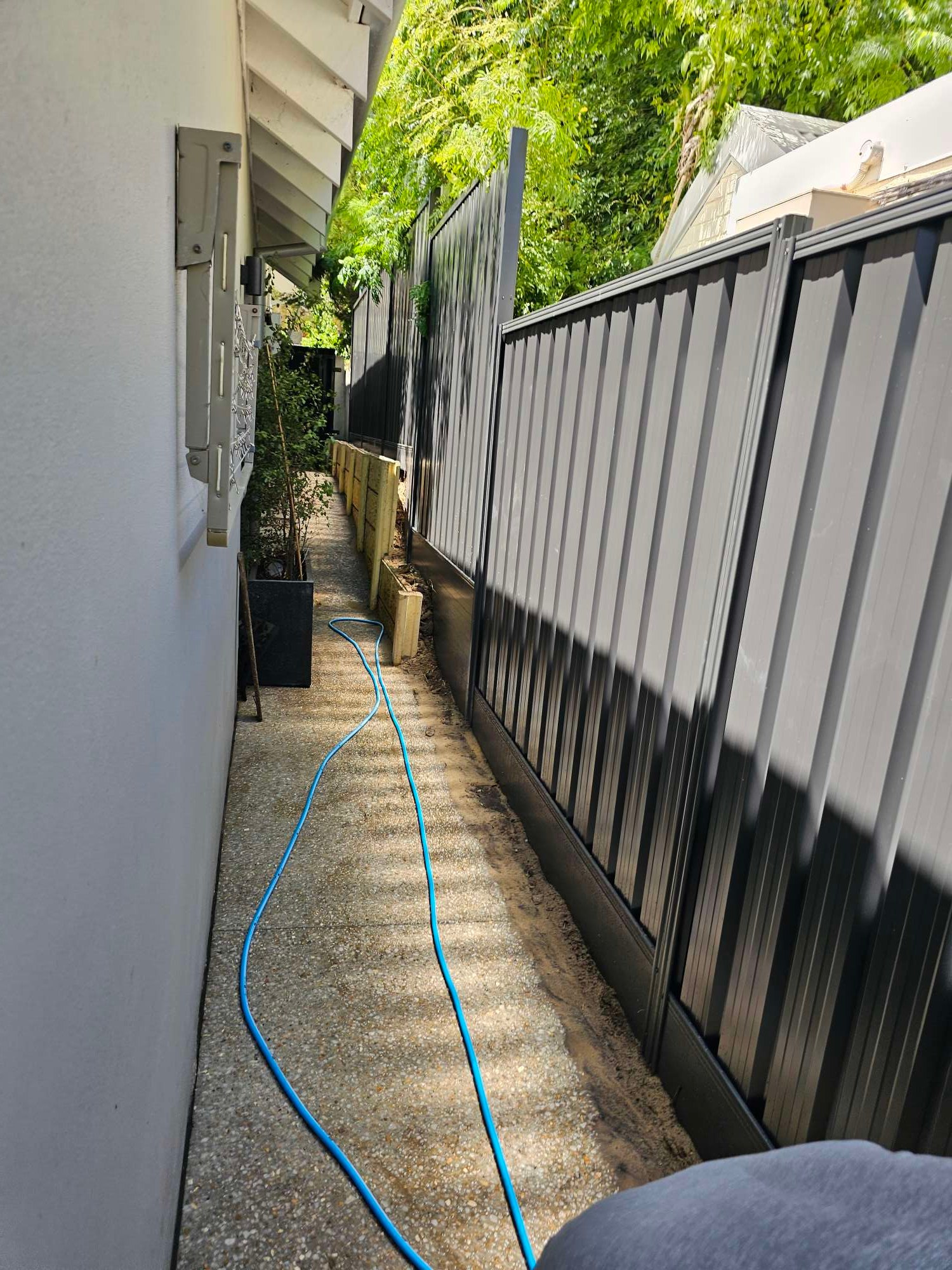 Colorbond fence along a side path